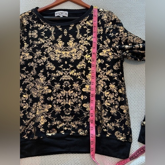 Wildfox Metallic Gold Foil Rose Pattern Print Black Crewneck Sweatshirt - Picture 13 of 16